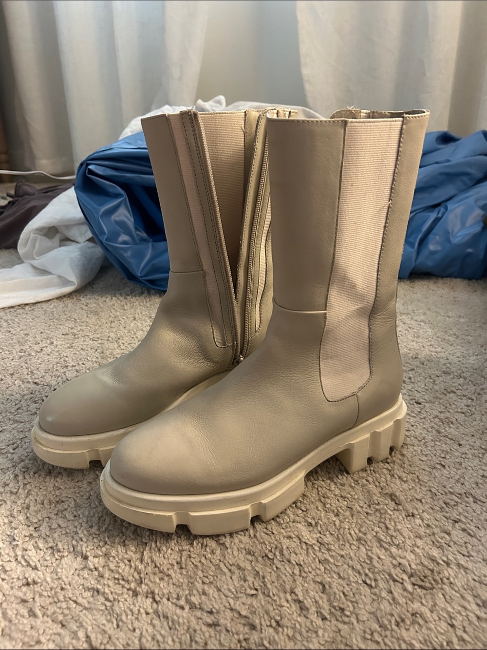 Free People Beige Lace-Up Chunky Sole Boots
